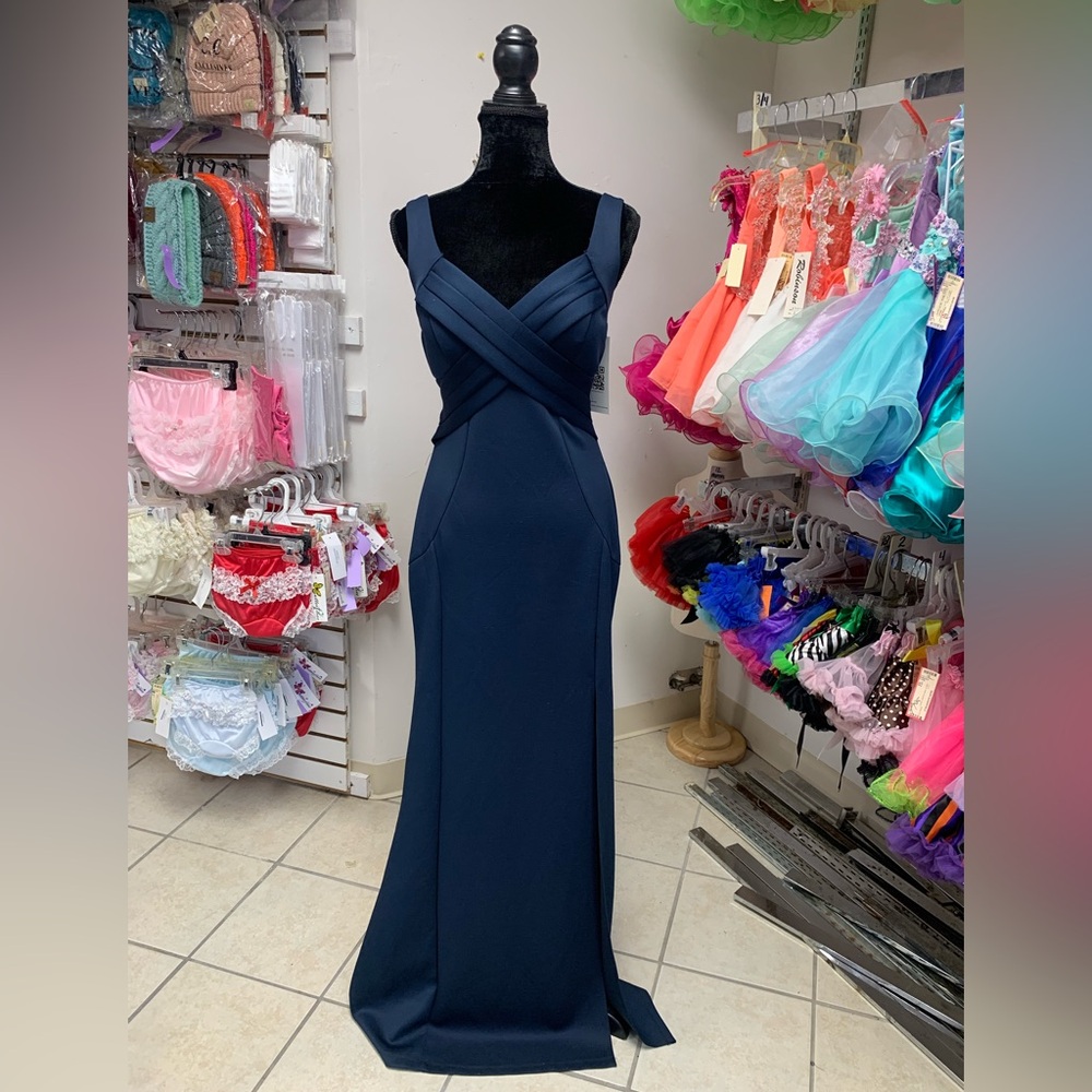 Size XL Navy Exposed Zip Back Prom Homecoming Bridesmaid Mom of Bride Dress NWT